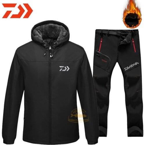 Winter Fishing Clothes DAIWA Fishing Suit Mens Outdoor Winter Plus Fleece Warm Fishing Pants Mountaineering Windproof Jacket