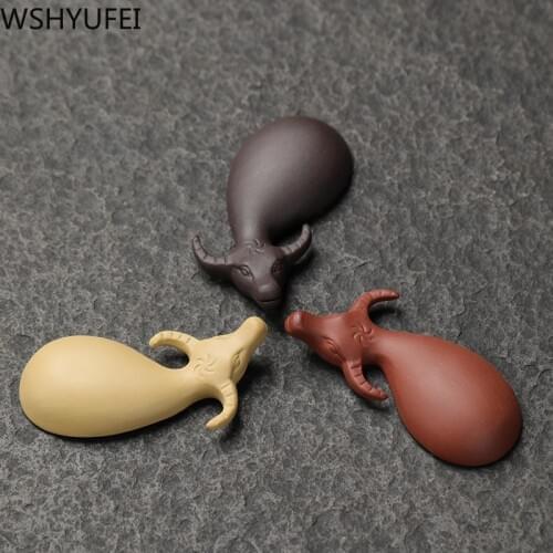 1 PCS Creative Purple Clay Tea pet Small Cattle Statue Fingertip tea Figurine Ornament Boutique Tea Ceremony Accessories Decor