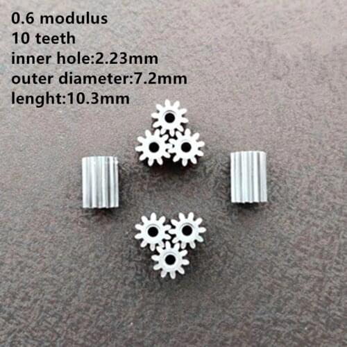 10pcs/lot 0.6 Modulus 10 Teeth Bore 2.23mm Lenght 10.3mm Metal Gears for DIY Micro Small Motor Gear