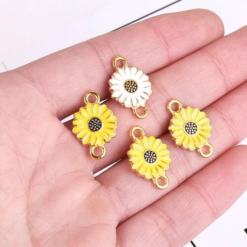 10pcs/pack Cute Daisy Sun Flower Charms Connector Metal Golden Enamel Pendant Earring DIY Fashion Jewelry Accessories 13*20mm
