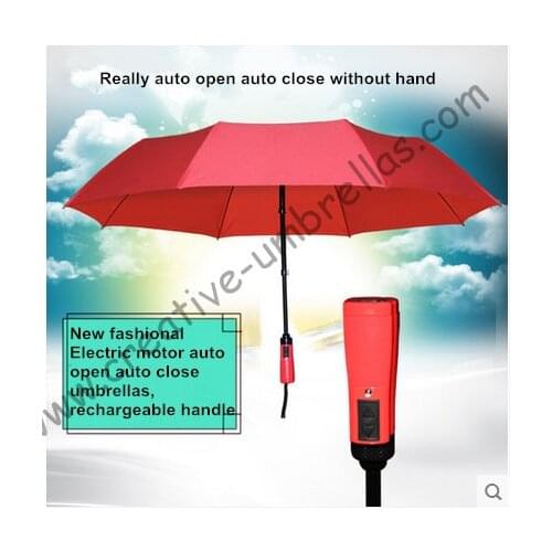 100% fully auto open auto close rechargeable electric three fold windproof alloy light weight umbrella colour optional parasol