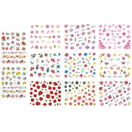 11 PACKS / LOT 3D SIMULATION BUTTERFLY FLOWER MARGUERITE STRAMONIUM WATER LILY SELF-ADHESIVE NAIL SLIDER STICKER E325-335