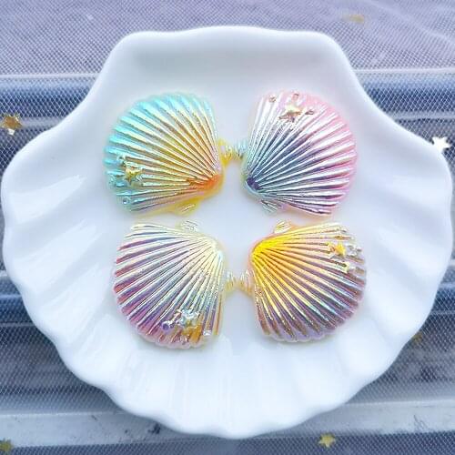 5pcs Ab-Plated Color Shell Flat Back Scrapbook DIY Jewelry Craft Decorative Accessories Resin Rhinestones