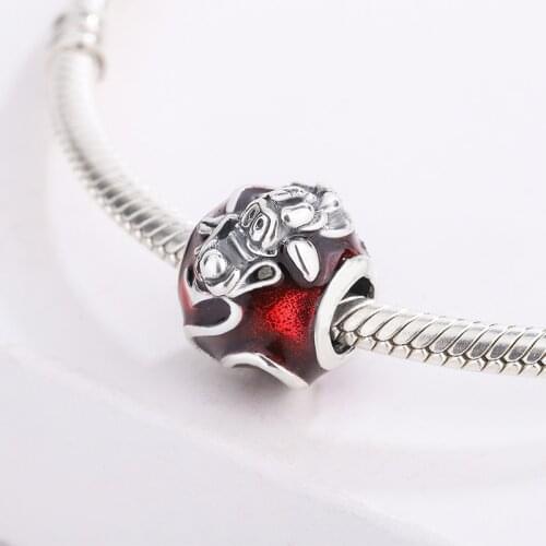 925 Sterling Silver A Giant Dragon Wrapped In A Crimson Enamel Round Pendant Charm Bracelet DIY Jewelry Making For Pandora