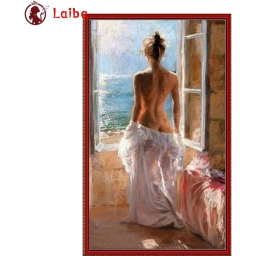 Diamond Mosaic Sexy woman with seascape Picture Of Rhinestone Diamond Painting Cross Stitch Embroidery Needlework Wall Art