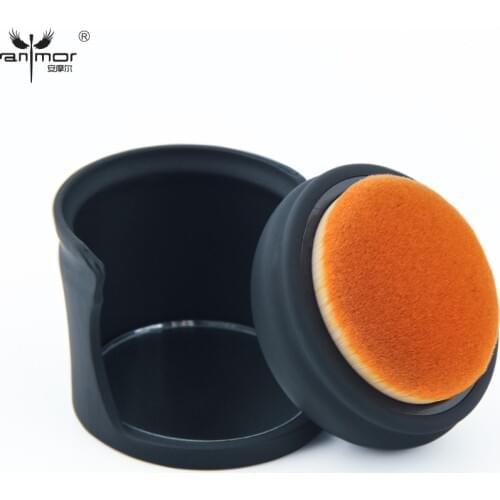 Anmor Round Shaped Foundation Brush with Brush Holder and Mirror Professional Make Up Brushes for Black Portable Travel Tool