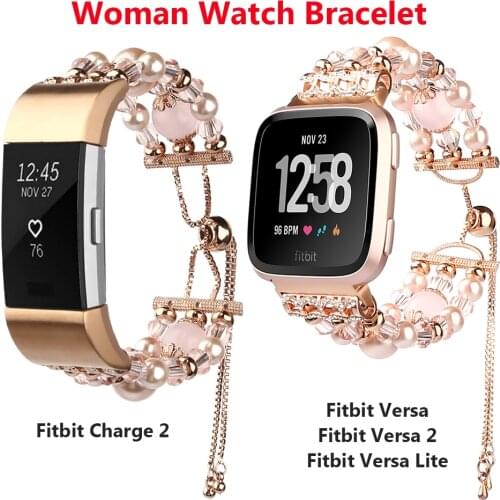 Bling Woman Straps for Fitbit Charge 2 Strap for Fitbit Versa 2 Lite Band Bracelet Luxury Jewelry Beads Replacement Watchband
