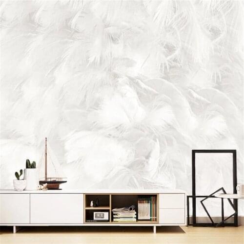 Milofi custom large wallpaper mural modern minimalist abstract pure white feather living room background wall (new)