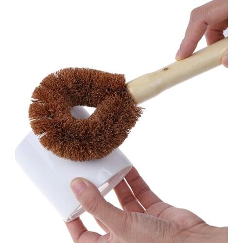 Coconut Palm Cup Brush Pot Brush Glass Decontamination Cleaning Brush Long Handle Bottle Brush Non-stick Skillet
