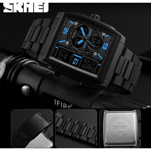 SKMEI new Luxury Military Man Watches Stainless Steel Casual Digital Wristwatches Square Sport Electronic Relogio Masculino