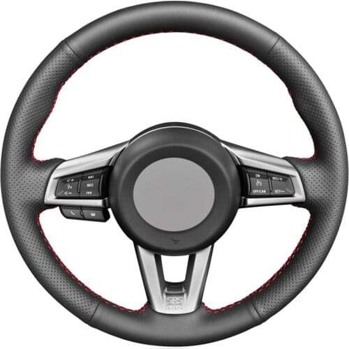 Black PU Faux Leather DIY Hand-stitched Car Steering Wheel Cover for Mazda MX-5 2015 2016 2017 2018 2019 2020