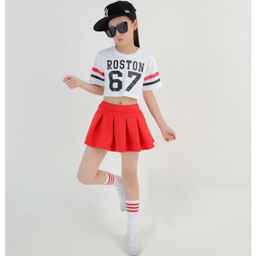 Kid Hip Hop Clothing Dancing Costume White Cropped Tops Sweatshirt Red Skirt for Girls Jazz Dance Clothes Ballroom T Shirt Wear