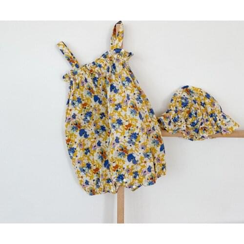 Baby Romper For Girls Newborn Jumpsuit Summer Girls Romper With Hat Clothes Sling Floral Infant Sunsuit Print Toddler Playsuit
