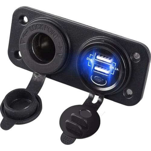 Dual USB Socket Panel 12-24V Cigarette Lighter Socket Splitter Independent Switch Mobile Phones Charger for Car Boat Marine
