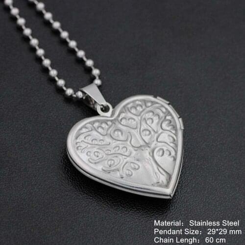 Tree of Life Heart Photo Frame Memory Necklace Stainless Steel I Love You Locket Necklace For Women Men Open Choker Neck Jewelry