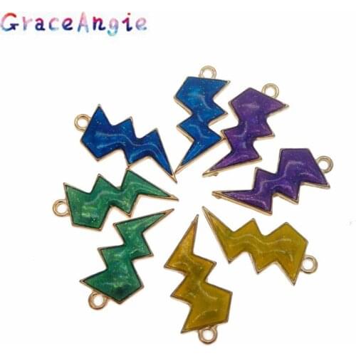 GraceAngie 8pcs/lot Colorful Enamel thunder Shape Pendant Punk Style Charms Randomly Bracelet Keyring Erring Jewelry Accessories