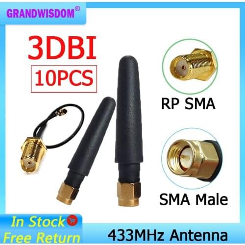 10pcs 433MHz Antenna 2.5dbi SMA Male Connector 433 mhz antena waterproof directional antenne + 21cm RP-SMA/u.FL Pigtail Cable