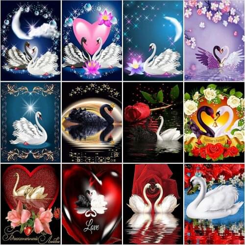 HUACAN 5D Diamond Painting Swan Full Square Round Diamond Embroidery Animal Cross Stitch Mosaic Rhinestone Crafts Kit Home Decor