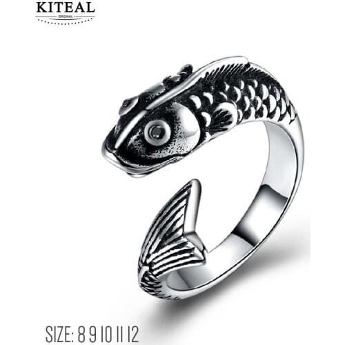 KITEAL NEW!! Maya stainless steel size 10 11 12 8 9 Masculine wedding rings cyprinoid open Punk men jewelry opal oso