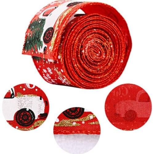 Classic Christmas DIY Fabric Swirl Ribbon Burlap Ribbon with Wired Edge Gift Wrapping Christmas Tree Ribbon Wreath Bows Navidad