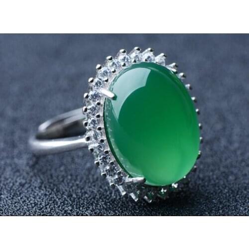 Chalcedony 925 Silver inlaid jade ring couple of emerald rings agate Ice jade Ring