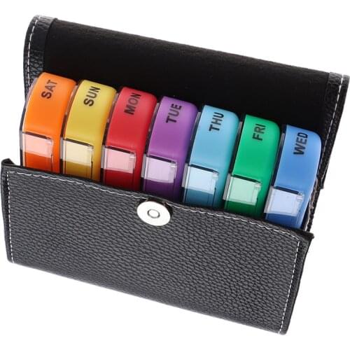 Weekly 7 Days Pill Medicine Box Holder Organizer 28Slots Pill Storage Box For Medications Supplements Vitamins + PU Leather Case