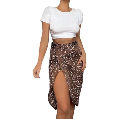 Summer fashion ladies high waist lace irregular skirt high slit hem club pencil skirt new sexy female polka dot skirt