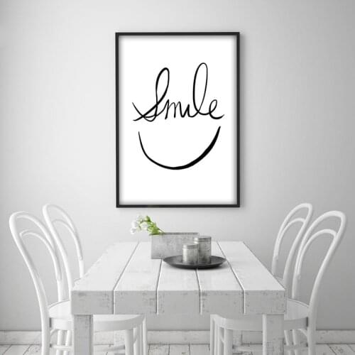 Smile Face Minimalist Art Canvas Poster Painting Abstract Motivational Black White Picture for Modern Home Office Room Decor