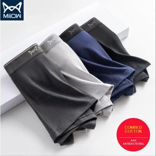 MiiOW Mens Underwear Mens Boxers Pure Cotton Antibacterial Boxers Loose In Summer