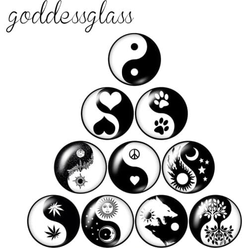 YinYang TaichiSymboles LifeTrees 10pcs mixed 12mm/18mm/20mm/25mm Round photo glass cabochon demo flat back Making findings