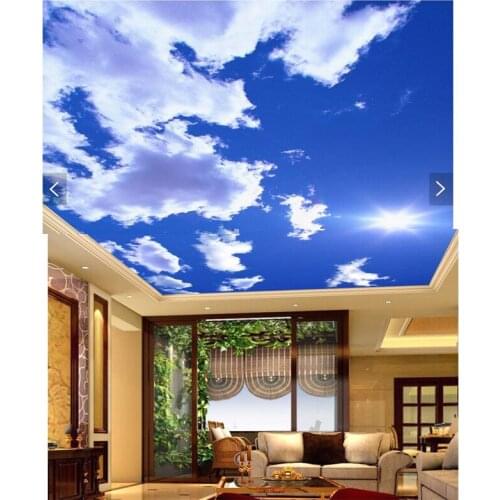 Beibehang 3d wallpaper mural decor Photo backdrop Blue sky and white clouds sunny ceiling Restaurant wall painting mural panel