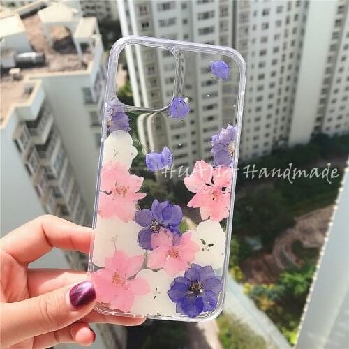 Real Dried Flower Case For Huawei P40 Lite P30 P20 Pro Transparent for Mate 40 Pro 30 Nova 5T Smart soft TPU phone accessories