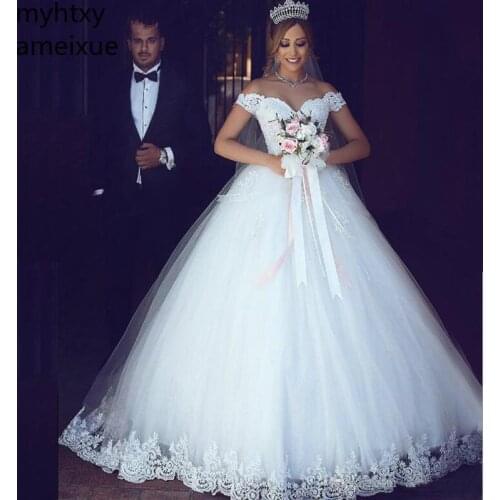 New Arrival Lace Wedding Dresses Tulle Plus Size Ball Gown Off Shoulder Bride Bridal Weding Weeding Gowns 2020 Vestido De Noiva