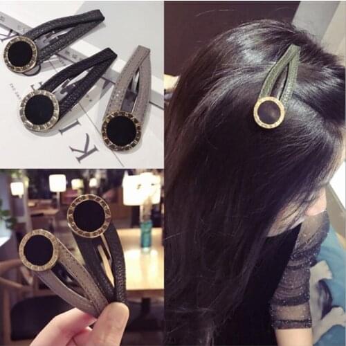 New boutique hair accessories complex womens ancient solid color leather alloy ring bangs a word bb clip fashion hairpin card
