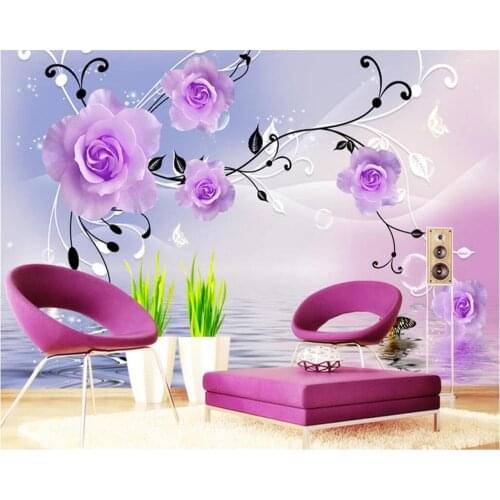 Beibehang Custom wallpaper rose reflection TV background wall bedroom bedside 3d living room decoration background 3d wallpaper