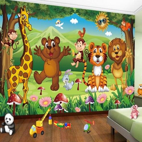 HD Animal Paradise Cartoon Childrens Room Photo Wall Murals Wallpaper Living Room Kids Bedroom Eco-Friendly Mural Wallpaper 3 D