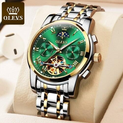 OLEVS 2021 Luxury Men Mechanical Wristwatch Stainless Steel Bracelet Watch Top Brand Sapphire Glass Men Watches reloj hombre