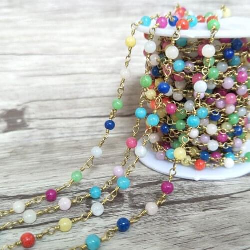 Handcrafted Gold Color Wire Wrapped Chains jewelry Finding,Natural Agat e stone Beaded Chains,DIY necklace jewelry making LZ40