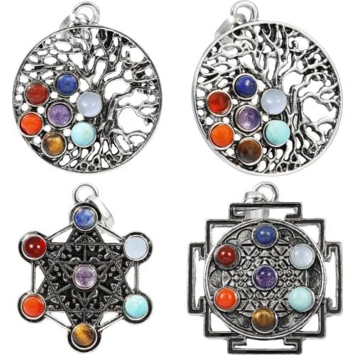 TUMBEELLUWA 7 Chakra Stone Pendant Fit Necklace,Yoga Reiki Healing Balancing Charms Jewelry