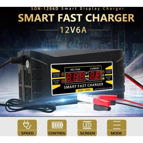 Areyourshop Smart Fast Lead-acid Battery Charger for Car Moto LCD Display US EU Plug 12V 6A Automatic for Car RV ATV Boat