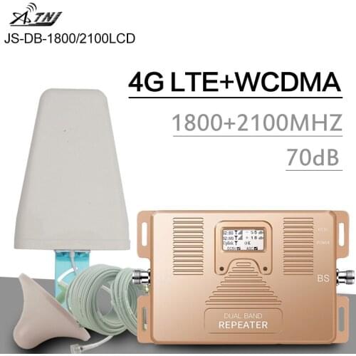 Smart 4G Dual Band Signal Repeater GSM LTE 1800 WCDMA 2100 MHz Cellular Signal Booster 70dB LCD Display 2G 3G 4G LTE Amplifier