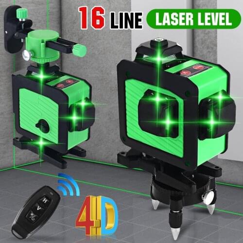 4D/3D 16/12 Lines Laser Level Green Self-leveling 360 Horizontal Vertical Cross Measure Beam Laser Level With Bracket Battery