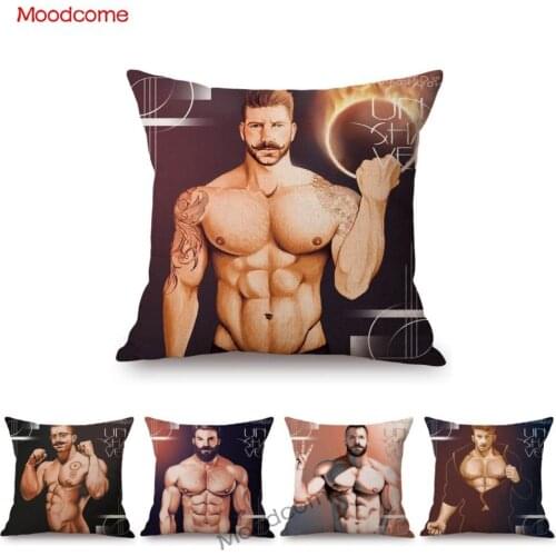 Vintage Magazine Sexy Hot Guy Male Boyfriend Tempting Body Sofa Pillow Case New Classic Poster Art Trendy Gay Art Cushion Cover