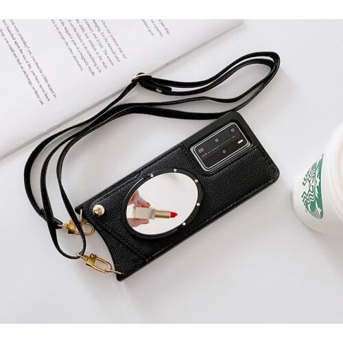 Crossbody Mirror Back Case For Huawei P40 P40 Pro Leather Wallet Purse Bracket Phone Case ase For Huawei P30 Mate 30 Pro Cover