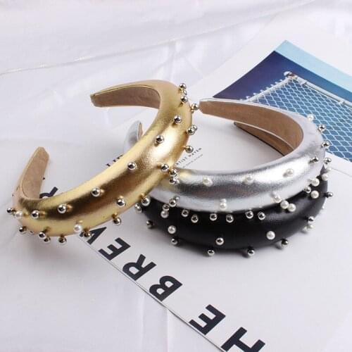 Free shipping Fashion Sponge womens Metal color bead hairbands girls wide headwear ins headbands sweet hair accessories