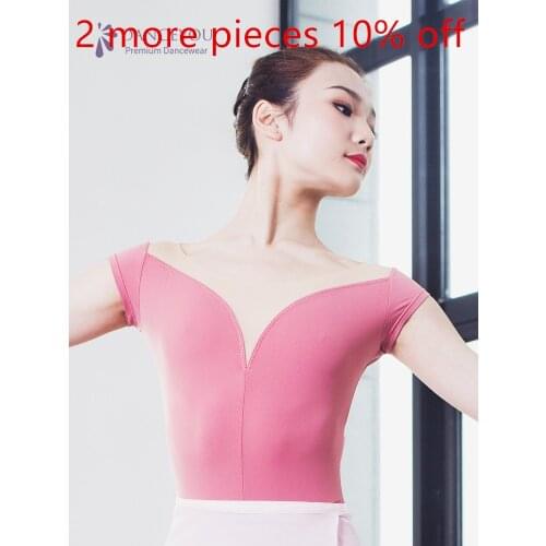 New Coming V Neck Short Sleeve Leotard Black Coral Red Women Dancewear Ballet Jazz Gym Professional Latin Salsa Pointe Performan