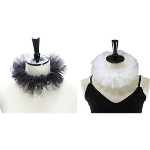 Women Tulle Fluffy Ruffled Fake Collar Layered Mesh Cosplay Costume Clown Choker K1ME