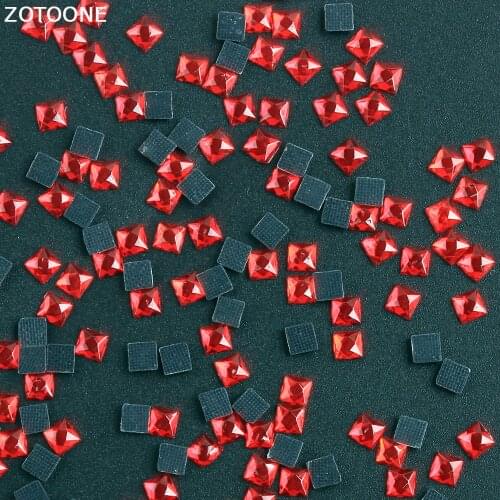 ZOTOONE 50pcs 4*4MM Hotfix Square Rhinestones Red Glue Strasses Crystal Flat Back Nail Weding Decoration Rhinestones for Fabric