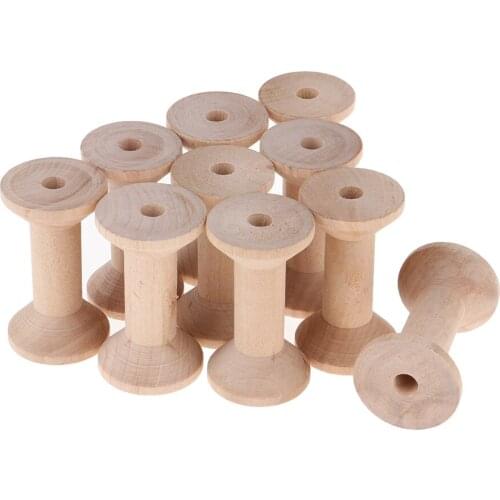 10Pcs Wooden Empty Sewing Spool for Wire Thread Bobbins Cord Coils 3.5 x 6cm