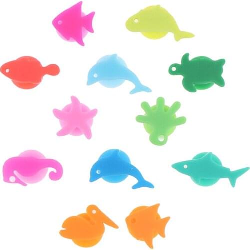 12Pcs/Set Silicone Marine Animals Wine Glass Marker Drinking Cup Identifier Tag Signs for Party (Mixed Colors)